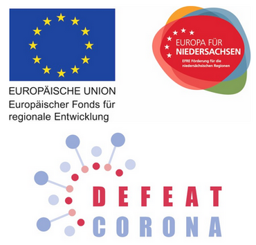 Logo "Defeat Corona" und Logo EU Sozialfond